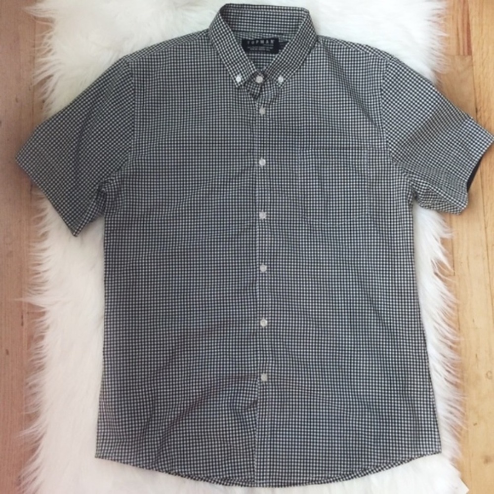 Topman black & white checkered button up shirt